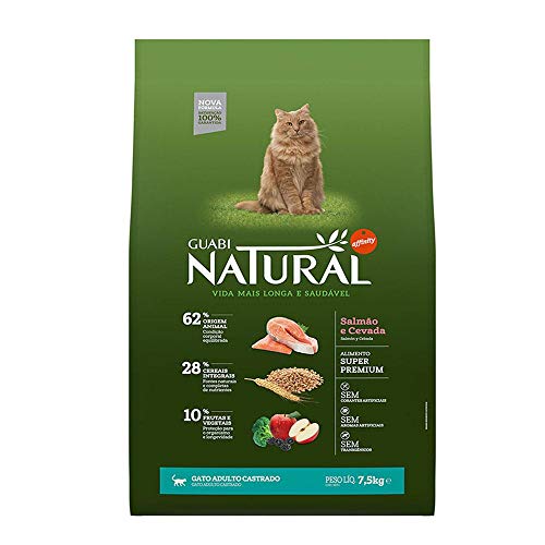 Guabi Natural -Ração Para Gatos Adultos Castrados Salmão e Cevada 7,5 kg