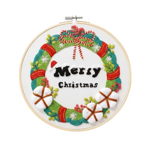 Image of wtisan Christmas Embroidery Kit, Cross Stitch Kits for Beginners, Needlepoint with All Tools & Instructions, Stamped Hand Embroidery Starter Kit for Holiday Crafts & Xmas Home Decor, W19