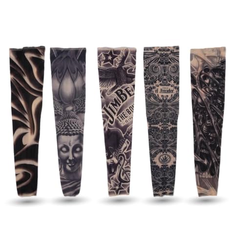 TK Group Timo Klingler 5 PIEZAS. Mangas de tatuaje universales hechas de nailon, engañosamente reales, como un tatuaje para los rockeros de carnaval, punkers, accesorios punk, disfraz, hombres