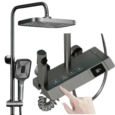 Rs Megamart Stainless steel Wall Mount Shower System| Faucet Rainfall Shower Head, 4 In 1 Shower Set (Grey)