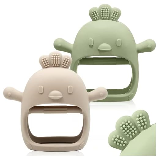 2 Packs Baby Teething Toy for 0-6 6-12 Months, Food Grade Silicone Teething Mitten, Anti Dropping Wrist Hand Teethers Baby Chew Toys for Sucking Needs, BPA Free (Green & Caramel)