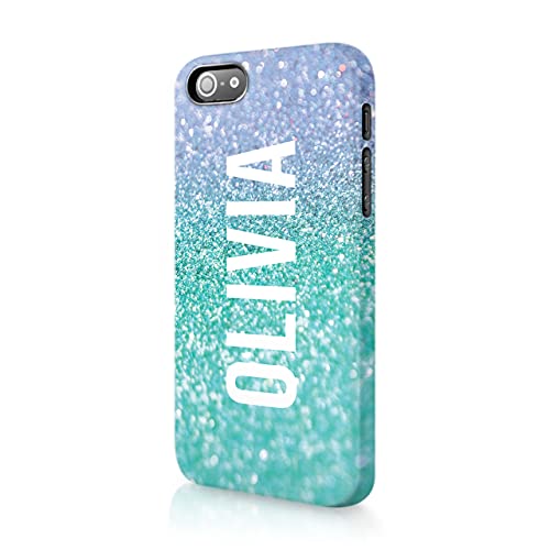 Tirita Personalised Compatible with iPhone 5 / 5s / SE 2016 Hard Case Cover PRINTED GLITTER, NOT REAL GLITTER Faded Glitter Marble Bling Sparkly Custom Initials Name Bling