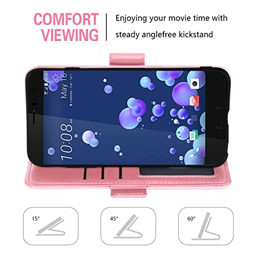 Asuwish Compatible With Htc U11 Wallet Case And Tempered Glass Screen Protector Flip Purse Accessories Wrist Strap Credit Card Holder Stand Rugged Leather Cell Phone Cover For U 11 Women Men Rose Gold #TOP2