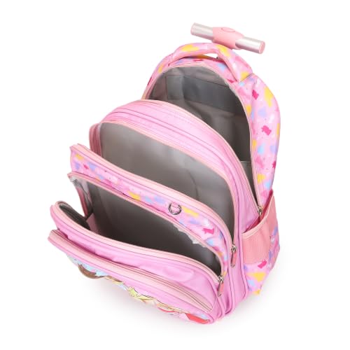 Image of NOVEX Disney Princess Kids Backpack Combo Set for Girls | 17 Inch School Trolley Bag with 2 Wheels, Lunch Box & Stationery Pouch | Soft Polyester Spinner Luggage, Pink Carry-On 45 cm