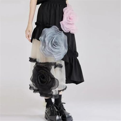 Women's Vintage Midi Skirt Patchwork Decoration Asymmetric Hem Tulle Ruffles Party High-Waisted2