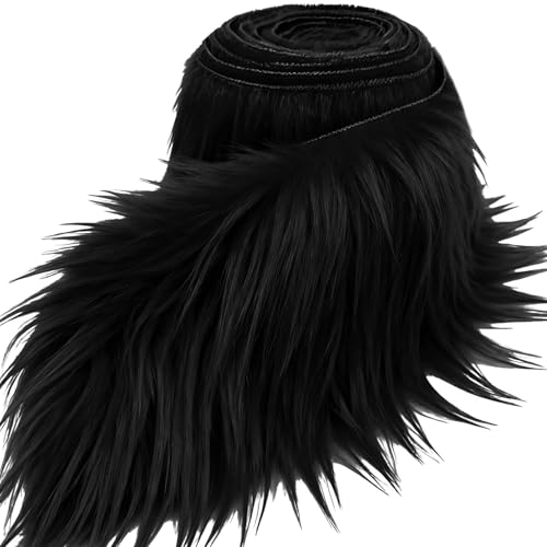 Black 2x60Inch Faux Fur Shaggy Plush Faux Fur Fabric Precut Strips Fluffy Fuzzy Faux Fur Craft Beard Hair Beard Miniature Dolls Rugs Mats Gift Winter Halloween Christmas Costume Party Decor