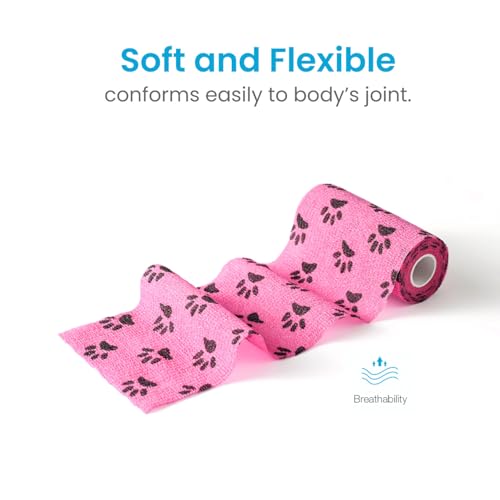 Image of WePet Pet Wrap, Self-Adhesive, Only Sticks to Itself, Non-Woven Tape for Dog Legs, Paws, Wounds, First Aid Cohesive Gauze for Horse, Cat, Bird, Animal, 6 Rolls, 4 Inch, Pawprints B