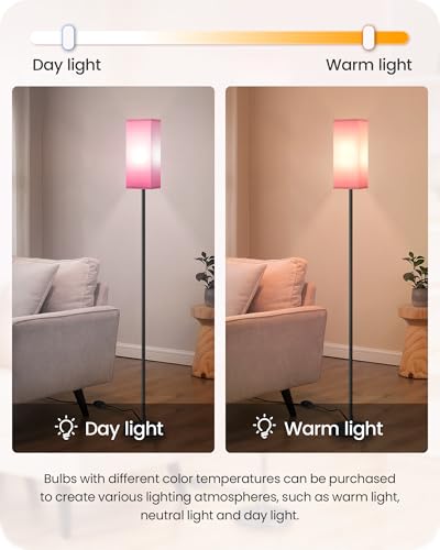 Image of Floor Lamp, Pole with Foot Switch, Modern Standing Lamp Shade, Minimalist Freestanding Lamp (Bulb Not Included), for Living Room, Bedroom Office ETL Listed, Black and Pink P07LD05