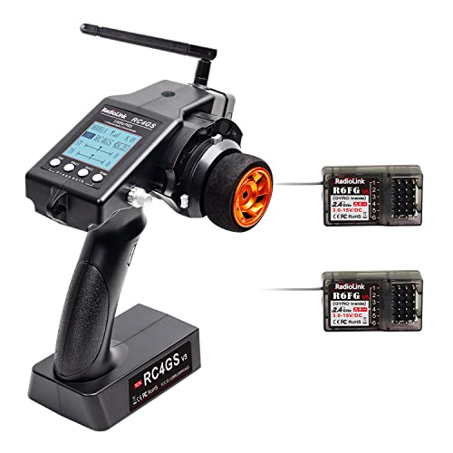 Radiolink RC4GS V3   Transmisor RC de 5 Canales y 2 receptores R6FG, Controlador Remoto de Superficie de 2,4 GHz, 400 m, 30 Modelos de Memoria para RC Crawler, Drifting, Bash, Tanque