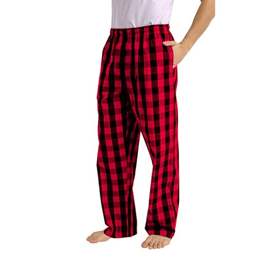 Men's Plaid Pajama Pants Lightweight Elastic Waist Pjs Bottoms Lounge Pajamas Sleepwear Bottom Pants with Pockets