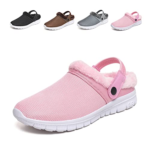 Fadezar Clogs Gefüttert Herren Damen Winter Hausschuhe Warme Gartenschuhe rutschfeste Pantoffeln Plüsch Pantoletten Rosa EU 42 Cover