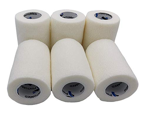 BENDAGGIO COESIVO - BIANCO garza elastica, 6 rotoli x 7.5 cm x 4.5 m autoadesiva flessibile bende, qualità professionale, primo soccorso - Wrap Cohesive Bandage - Confezione da 6