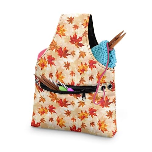 Image of KUIFORTI Fall Leaves Yarn Bag Tote Knitting Accessories Thanksgiving Gifts for Women Crochet Bag Small Yarn Bags for Crocheting on The Go