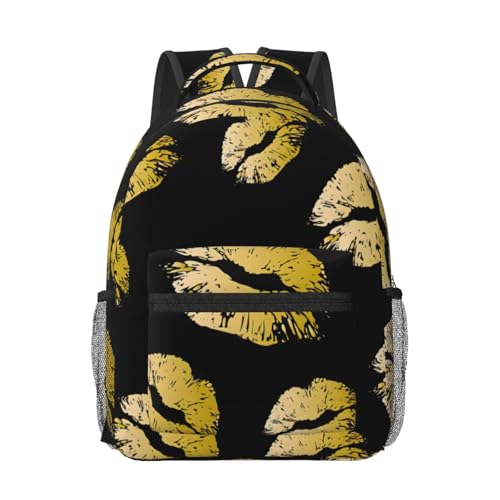 Mochila para laptop con labios dorados EdWal bolsa de trabajo negra unisex