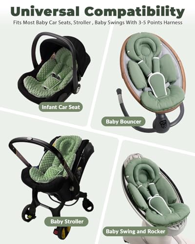 Image of TinlyFinly Infant Car Seat Insert with Extra Cushion for Preemie to Toddler, Reversible Newborn Carseat Insert for Baby Head Body Support, Fits for Stroller, Baby Swing, Bouncer - Dots, Dark Green