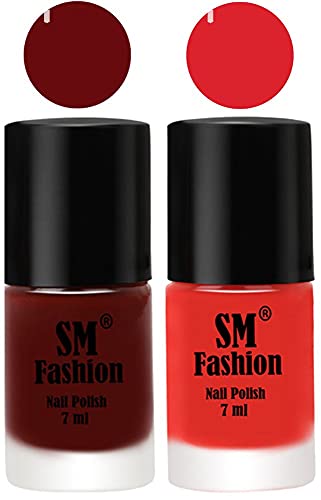 Image of Long Lasting Nail Polish | Nail Paint Combo 7 ml Each) - Set of 2 Wine Red-Candy Orange
