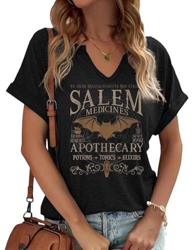 TIXOM Womens Fall Halloween Thanksgiving V Neck Shirt Holiday Funny Family Matching Graphic Tee Casual Autumn Tops