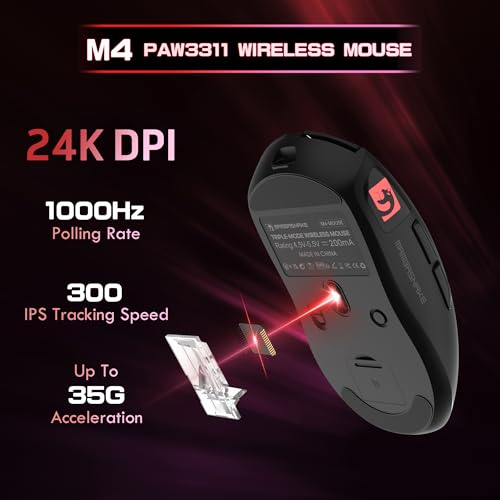 Image of ATTACK SHARK x MAMBASNAKE M4 Wireless Gaming Mouse, 24000 Adjustable DPI PAW3311 Optical Sensor, Programmed Buttons, 52g Lightweight Ergonomic Computer Mice 2.4G /BT /USB-C for PC /Mac-Black