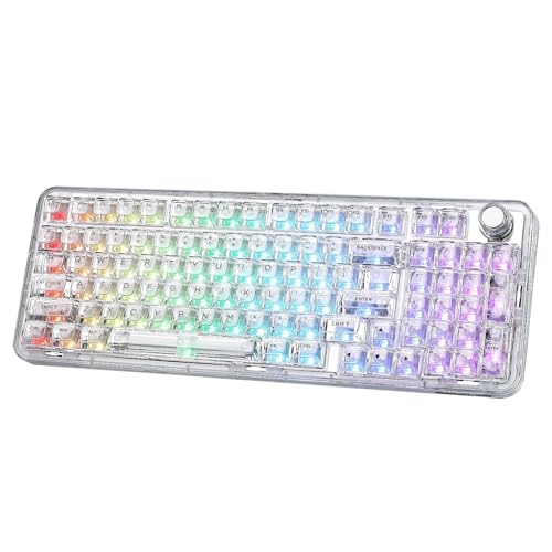 YUNZII X98 QMK/VIA Bezprzewodowa mechaniczna klawiatura do gier z pokrętłem, trójtrybowa BT5.0/USB-C/2,4 GHz, wstępnie nasmarowane przełączniki, mocowanie uszczelki (Biały, Crystal Switch)