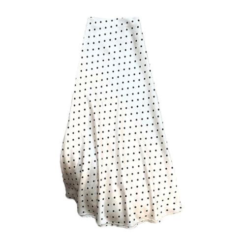 Women's High Waist Casual Midi Skirt, Retro Polka Dot Satin Fishtail Skirt