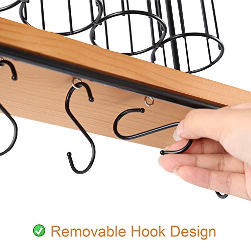 Hoanvi Coffee Pod Holders Storage, Wall Mount Mug Holders With 4 Removable Hooks For Coffee Cup, Wooden Counter Top Tea Pod Organizer For Office Kitchen Cabinet. #TOP4