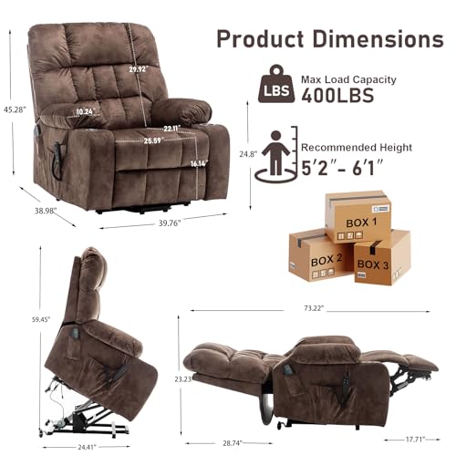 Sillón eléctrico reclinable marrón de terciopelo miniatura 3