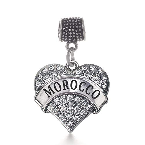 Inspired Silver - Morocco Memory Charm for Women - Silver Pave Heart Charm for Bracelet with Cubic Zirconia Jewelry