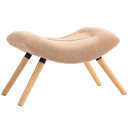HOMCOM Sitzhocker Hocker mit weichem Sitzkissen Holzbeinen Fußhocker mit Berberfleece-Stoff Polsterhocker Ottoman für Schlafzimmer, Wohnzimmer, Braun