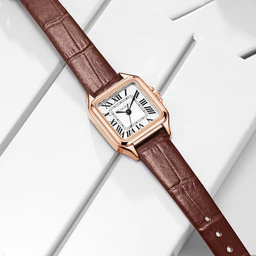 Miniatura 7 de Szaikyri Reloj Cúbico Clasico Para Mujeres Con Números Romanos Reloj De Moda Mujer Reloj Cuadrado Mujer Brown-Rosegold