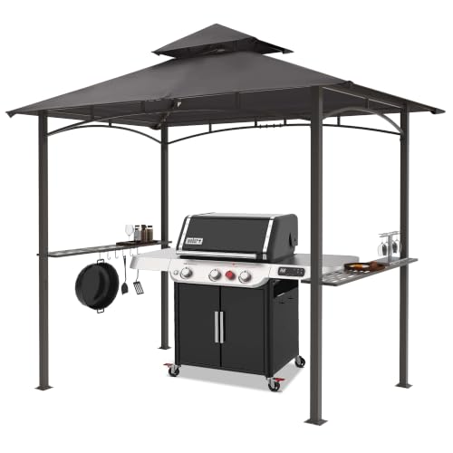 Image of MASTERCANOPY 8 x 5 Grill Gazebo Outdoor BBQ Gazebo Canopy with 2 LED Lights (Dark Gray)