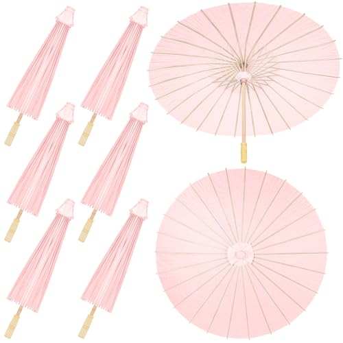 Sadnyy 33 Inches Paper Umbrellas Paper Decorative Chinese Japanese Parasol Umbrella DIY Oiled Painting Umbrellas Crafts for Wedding Bridal Party Decor(Pink,12 Pack)