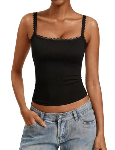 Avidlove Camisole Tops for Women Sexy Lace Tank Tops Cami Black