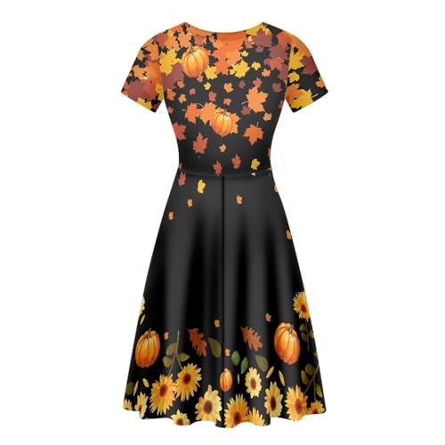 Image of POLERO Sunflower Dress for Women Floral Summer Dresses Short Sleeve Casual Sundresses Midi Dresses