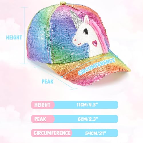 WAWSAM Mädchen Baseballkappe Einhorn Kinder Cap mit Wendepailletten Verstellbare Kinder Baseballmütze Mädchen Sommer Sonnenhut für Kinder 3-8 Jahre