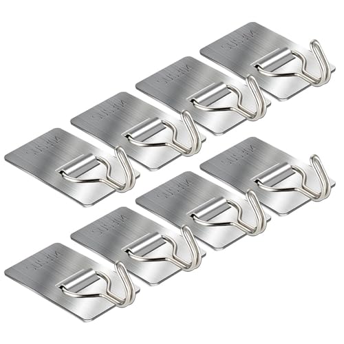 Küche Badezimmer Dusche Tür Wand hängendes Handtuch Bademantel Haken, Schlafzimmer Wohnzimmer Schlafsaal Schrank mit Super Kleber hängende Kleidung, Taschen, Hüte, Handtuch Edelstahl Haken (8PCS)