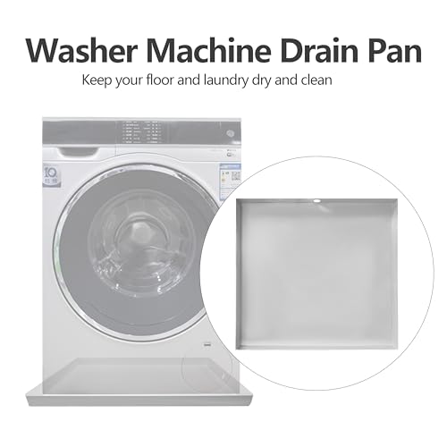 Heavy Duty Washing Machine Drain Pan 19 Guage Thick Stainless Steel 32X30X2-1/2in, Including 1" Drain Fittings (Matte White) by UNI-DRAIN - Image 2