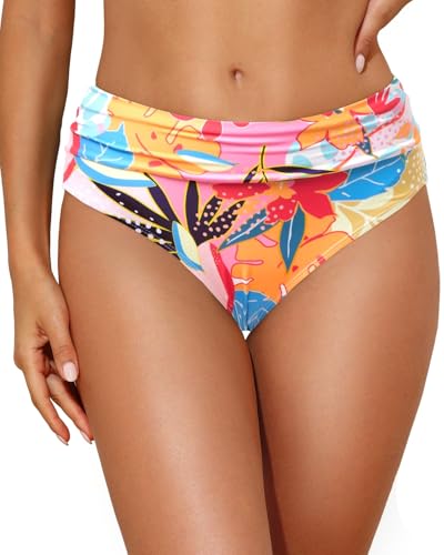 Image of Tempt Me Women Mid Rise Bikini Bottoms Full Coverage Swimsuit Ruched Scrunch Swim Bottom