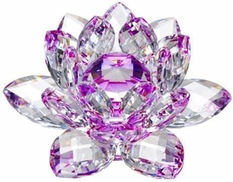 Jayogla Porple 13Cm Colorful Rainbow Color Crystal Sparkle Crystal Lotus Flower Ornaments Craft Decoration Home Decoration Feng Shui Decoration (, 13Cm)
