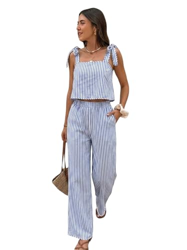 SOLY HUX Women's Summer Vacation 2 Piece Set Tie Shoulder