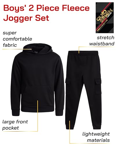 Image of Quad Seven Boys Sweat Suit Set - 2 Piece Soft Fleece Pullover Hoodies and Athletic Cargo Jogger Sweatpants for Boys (5-18)
