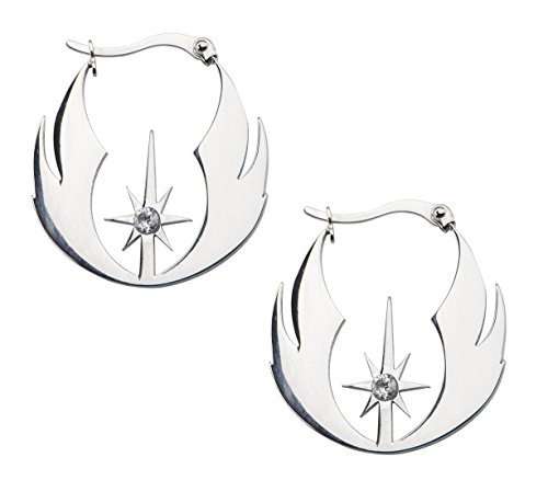 Womens Stainless Steel Star Wars Jedi Order CZ Hoop Earrings