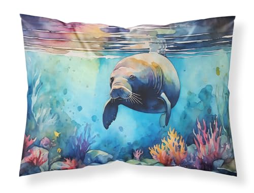 Caroline's Treasures DAC2810PILLOWCASE Manatee Standard Pillowcase Lightweight Super Soft Easy Care Decorative Artwork Pillowcase, Standard