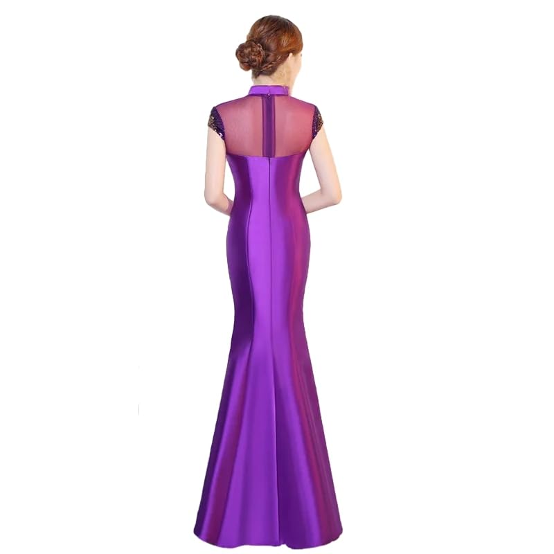 OLEETS Vestido Chino De Mujer - Moderno Mejorado Sexy Qipao Mujeres Delgado Largo Tradicional Chino Oriental Boda Vestidos De Noche Elegante Retro Bata para Fiesta Ropa De Boda