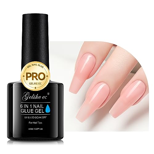 Gelike Ec Pegamento Uñas Postizas Color Desnudo, 6 En 1 Pegamento Para Uñas Acrílicas, Tips De Uñas Y Uñas A Presión, 8ml Pegamento Uñas Acrilicas Para Claro Tips Uñas-Necesita Curar Bajo Uv Lámpara