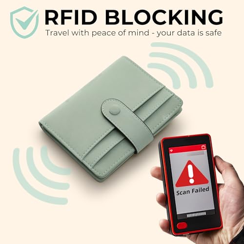 Bveyzi Slim Credit Card Holder Wallet for Women, RFID Blocking Lightweight Bifold with Zipper Pocket(Sage Green)3