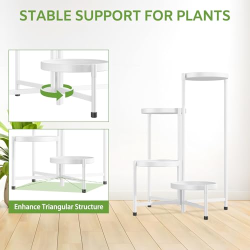 Image of iDavosic.ly 4 Tier Large Plant Stand Indoor, 10 Inch Wide Tall Corner Metal Plant Stands Outdoor for Multiple Plants, Folding Tiered Flower Display Holder Rack Shelf, White