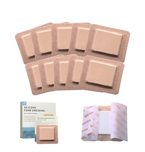 FORKANG Silicone Foam Dressing with Adhesive Border – Non Stick Pads for Wounds – Pack of 10 – 3 x 3 Inches Large Waterproof Bandages for Sensitive Skin-Wound Care & Dressings