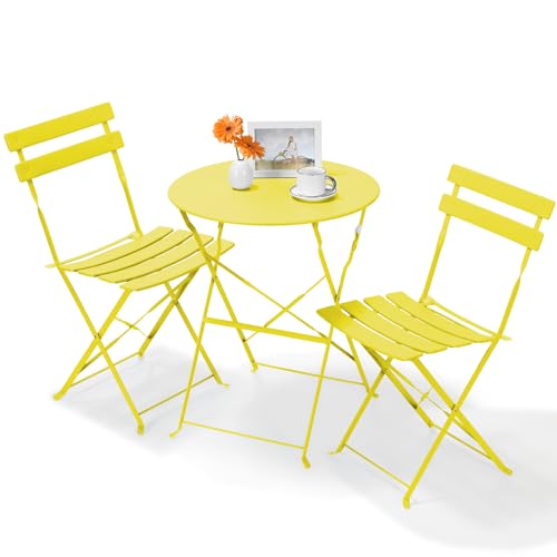 LIFERUN Set de Bistrot 3 Pièces Pliable, Table de Jardin avec 2 Chaises, Salon de Jardin Exterieur en Métal, Imperméabiliser, Pliable, Meuble de Balcon 2...