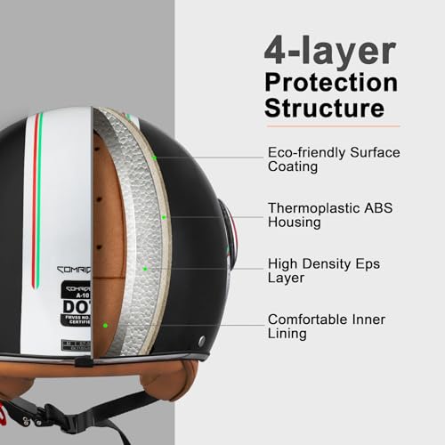 Image of Open Face Motorcycle Helmet for Adults, Half Face Moped Helmets for Men, 3 /4 Retro Vespa Helmet, Classic Vintage Motorcycle Helmet for Women, DOT Approved