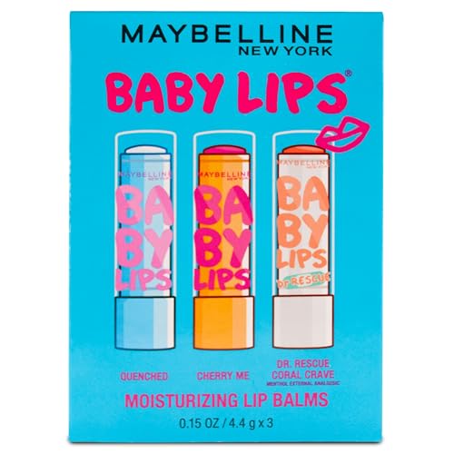 Maybelline New York Baby Lips Moisturizing Lip Balm 3-pack, Lip Care Essentials, 3 Shades